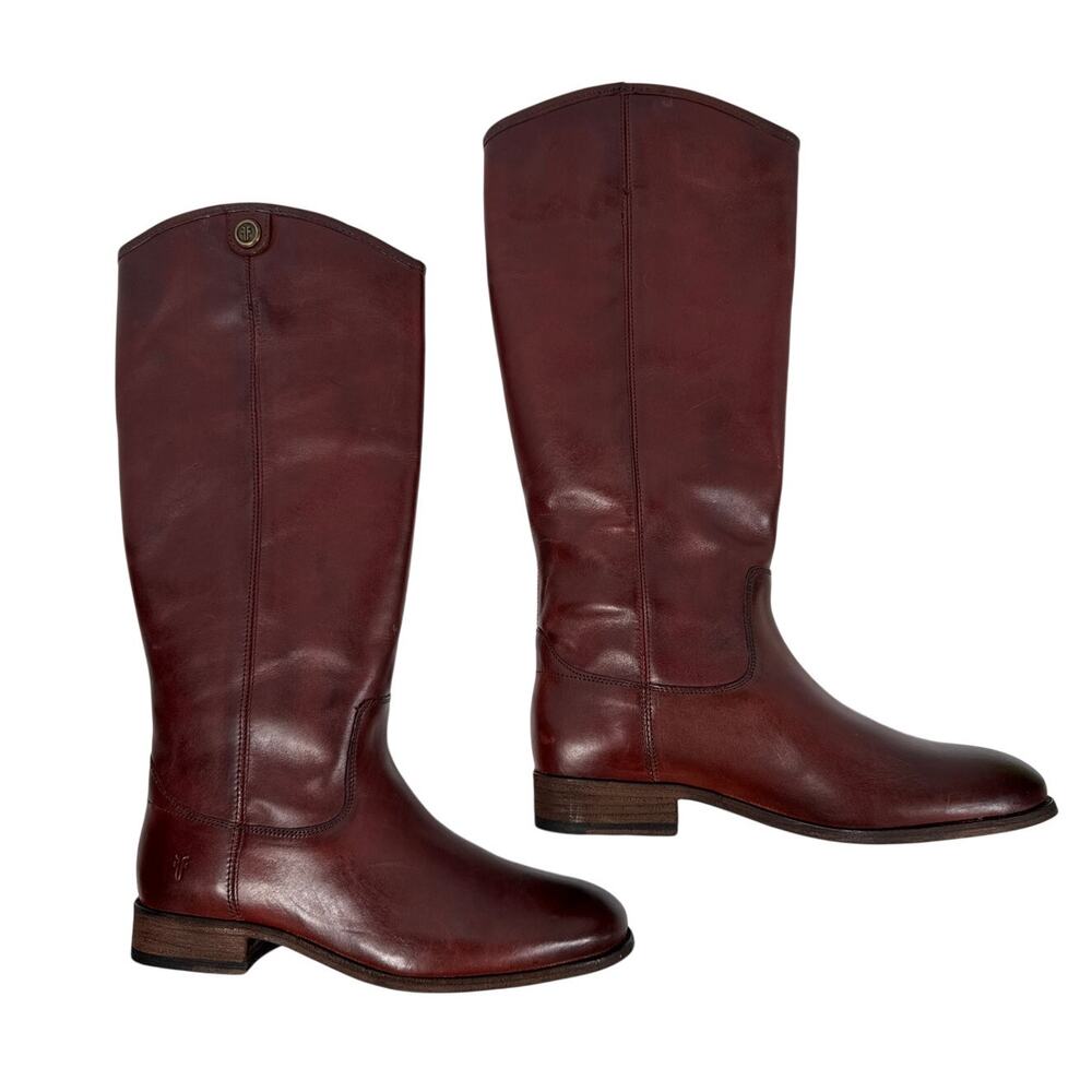 Frye Melissa Button Tall Boot Womens 8.5 M Mahogany Vintage Leather Pull On‎